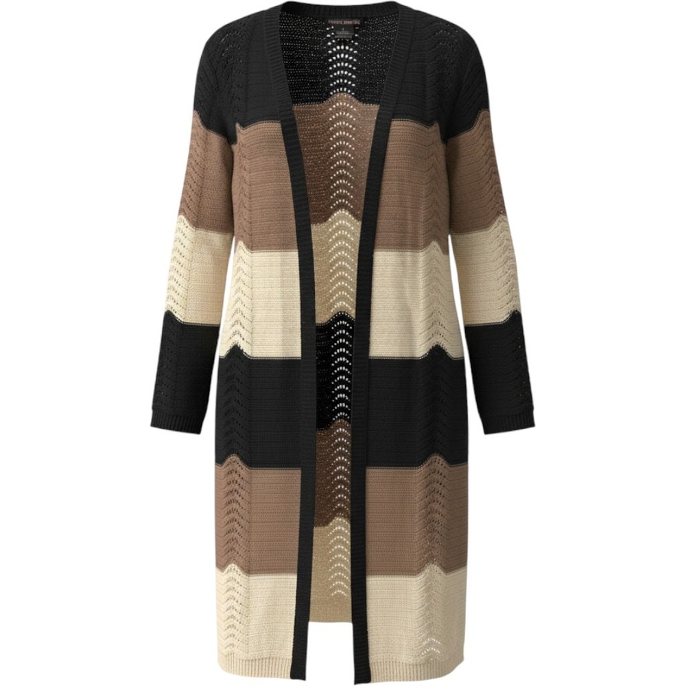 Trendy Threads Womens Large Colorblock Striped Pointelle Knit Longline Cardigan